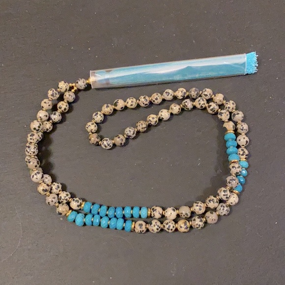 Turquoise and black&white Necklace - Picture 1 of 6